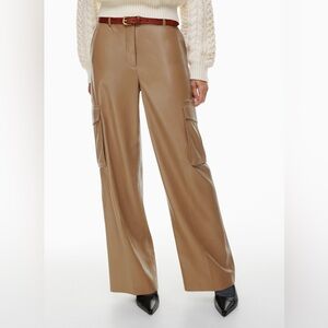 Wide-Leg Faux Leather Cargo Pants in Camel